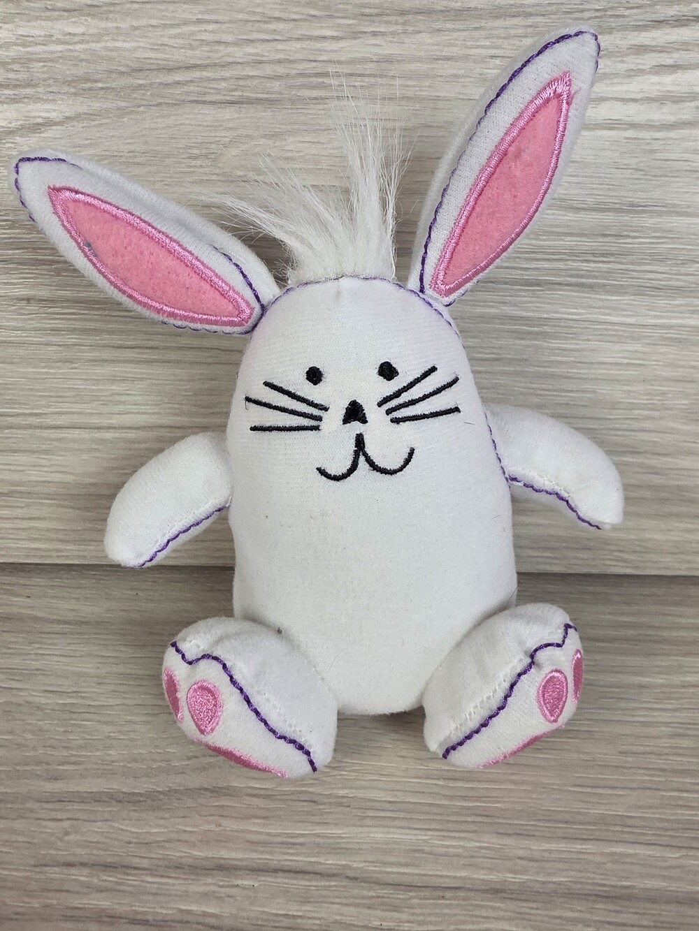 Cartoonish Plush Bunny Stuffed Animal w Pink and Purple Felt Details SU17